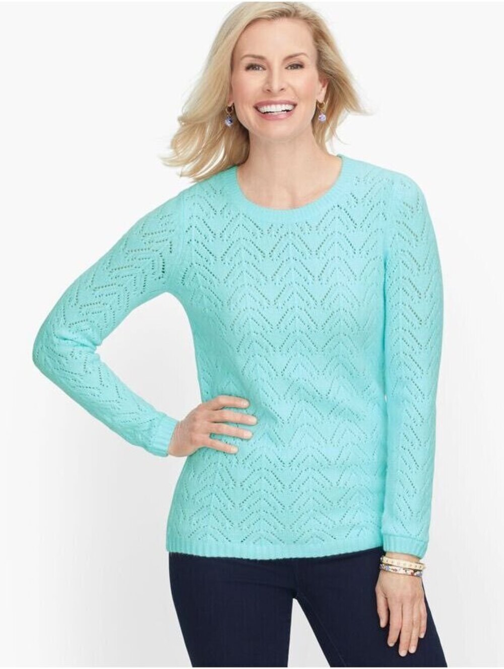 Talbots Light Teal Blue Soft Knit CrewneckPullover Sweater MP Petite Medium